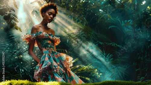 Graceful Woman in Jungle Light Rays