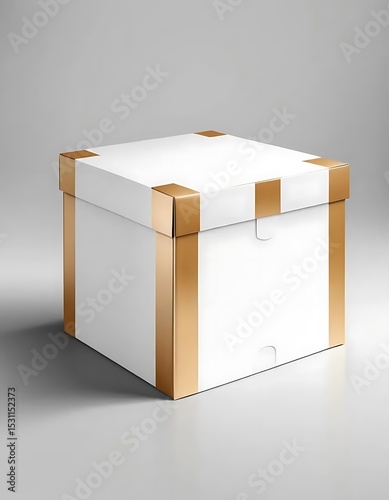 Elegant White Box with Gold Accents, Modern Packaging Design Presentation