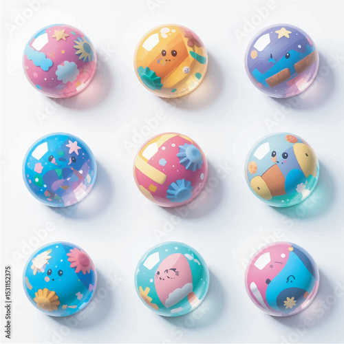 3D Colorful Abstract Balls Set – Glossy Cartoon Spheres with Playful Patterns

