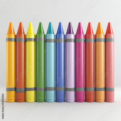 3D Illustration of Crayon Set on White Background