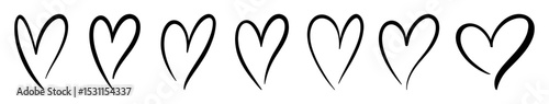 Calligraphic love heart. Set of hand drawn heart icons. Perfect for love, romance, Valentine’s Day, weddings, and romantic designs. Icons, vector,love.