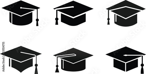 Set of house icons with a graduation cap and diploma for academic success