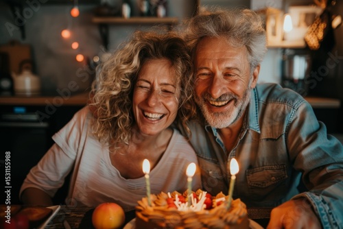 Portrait of a happy caucasian couple in their 40s celebrating birthday