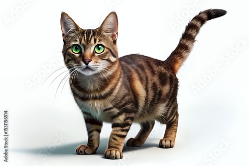 Striking Brown Tabby Cat with Vibrant Green Eyes High-Resolution Image