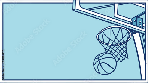 Basketball Hoop and Ball on Light Blue Background Illustration