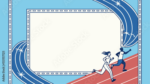 Dynamic Runners on a Track, A Vibrant Frame for Athletic Events