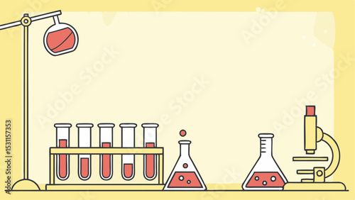 Science laboratory with test tubes and microscope illustration, Educational science background
