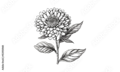 Aster Flower Vintage Engraving Vector Illustration, botanical design, floral art, hand-drawn, nature sketch, antique style, decorative artwork, vector graphics, garden illustration.