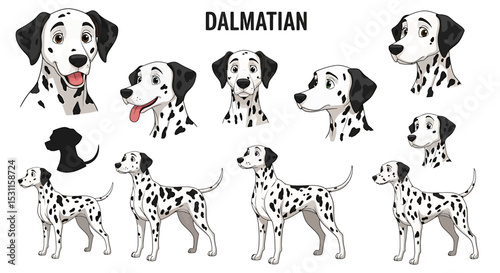 Illustrated Collection of Various Poses of Dalmatian Dogs