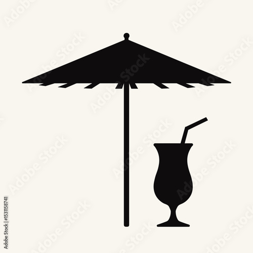 Cocktail under a sun umbrella in minimalist silhouette style  