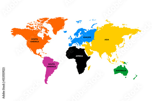 colorful world map with continent colors