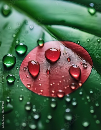 Dewdrops on a leaf displaying the bangladesh flag