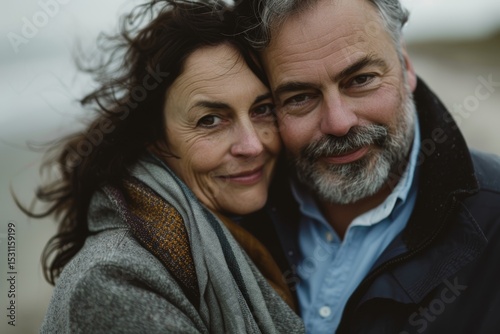 Portrait of a tender couple in their 40s celebrating anniversary