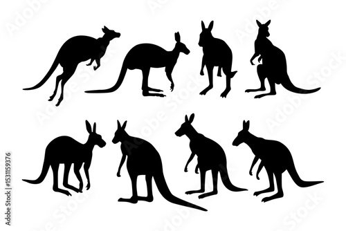 kangaroo silhouettes various poses
