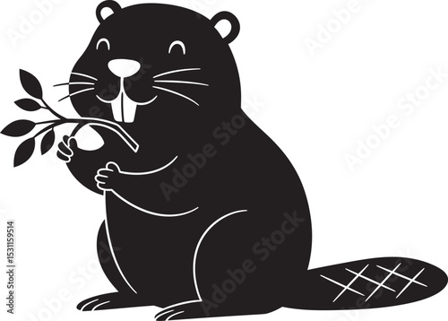 Beaver Animal black color Silhouette Vector