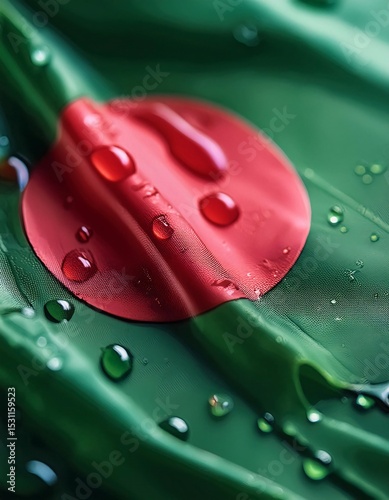 Bangladesh flag dew drops green leaf macro photography