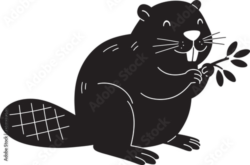 Beaver Animal black color Silhouette Vector