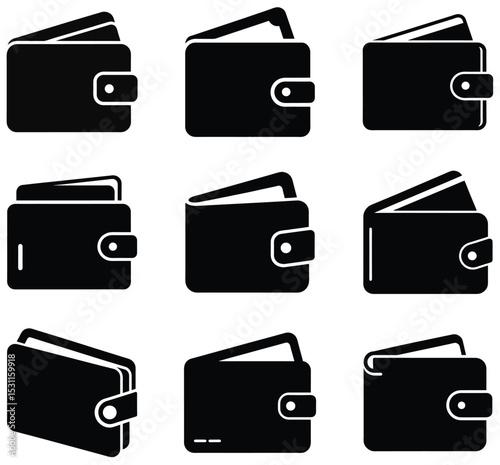 Simple Black and White Wallet Icons Set