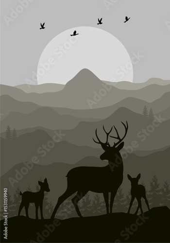 deer silhouette in mountain landscape