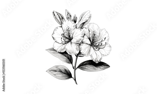 Azalea Flower Vector Illustration, floral design, botanical art, nature drawing, floral print, spring flower, vibrant flowers, pink azalea, blooming flower, plant illustrations, garden art.
