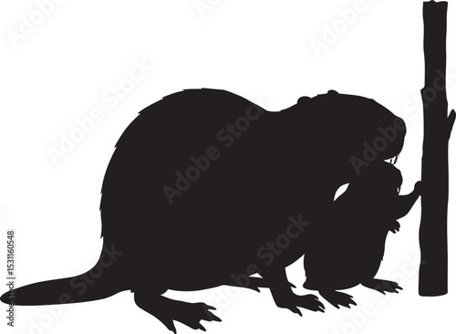 Beaver Animal black color Silhouette Vector