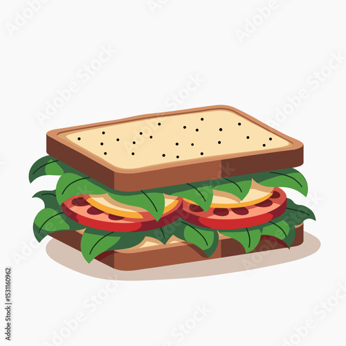 Sandwich with lettuce, tomato, and cheese on a white background  