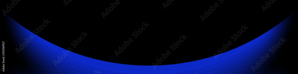 Obraz premium Black banner with blue abstract crescent shape, fading gradient