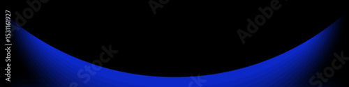 Black banner with blue abstract crescent shape, fading gradient