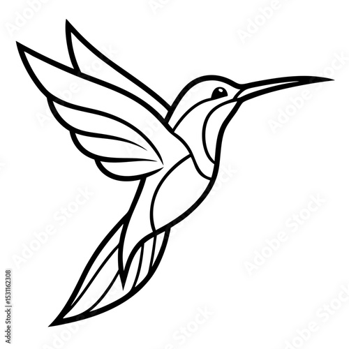 Abstract Hummingbird in Flight line art vector 