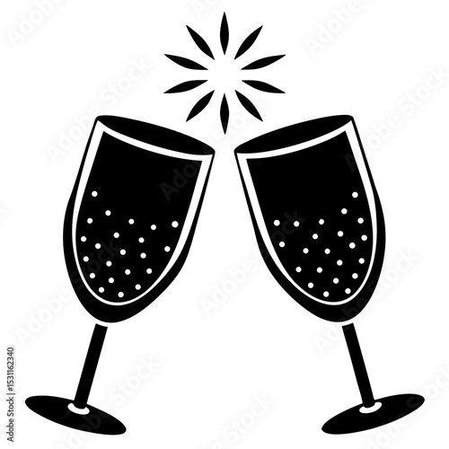 Cheers Glasses Vector – Generative AI & Linocut Silhouette Design for Celebrations