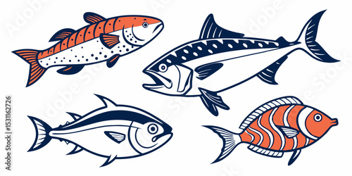 fish icon vector set