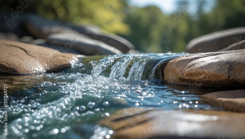 Wallpaper Mural Close-up of crystal-clear water moving over smooth rocks in a peaceful natural environment. Ideal for depicting serenity, fresh water, and the intricate beauty of nature. Torontodigital.ca
