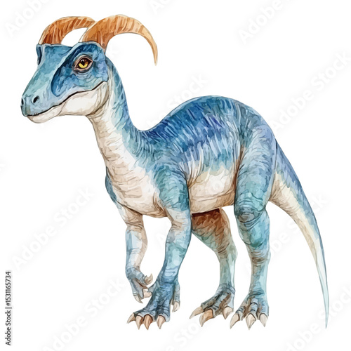 Parasaurolophus, watercolor illustration vector, isolated on a white background.