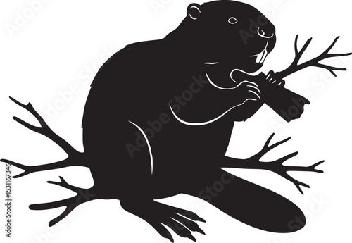 Beaver Animal black color Silhouette Vector