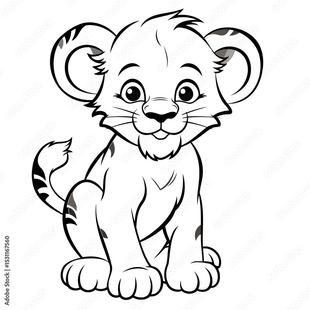 Fototapeta premium Adorable Cartoon Baby Lion Cub Drawing