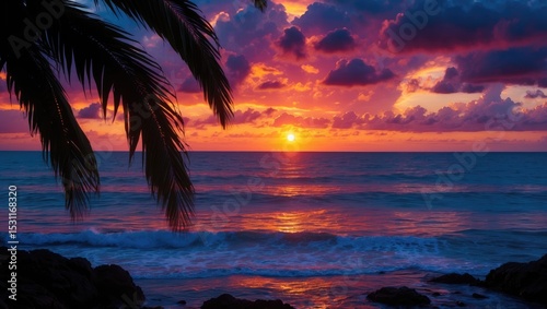 Beautiful sunset at Haleiwa Beach Park, Northshore of Oahu island, Hawaii, USA photo