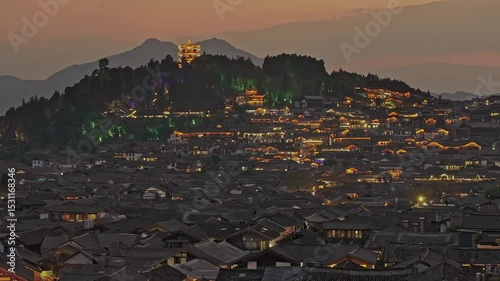 Wallpaper Mural Aerial view of the Old Town with jade dragon mountain of Lijiang in Yunnan, China Torontodigital.ca
