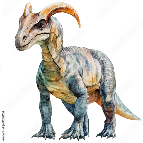 Parasaurolophus, watercolor illustration vector, isolated on a white background.