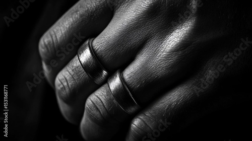 Close-up of a Man's Hand with Silver Rings