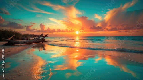 Fototapeta Naklejka Na Ścianę i Meble -  Stunning sunrise over the Baltic Sea. Gdansk Bay in Poland. Concept of natural beauty.