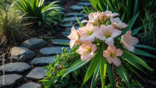 A cluster of Pink Blossoms features a bunch of pale pink flowers blooming collectively in a harmonious arrangement, with their soft petals forming a delicate, pastel display.