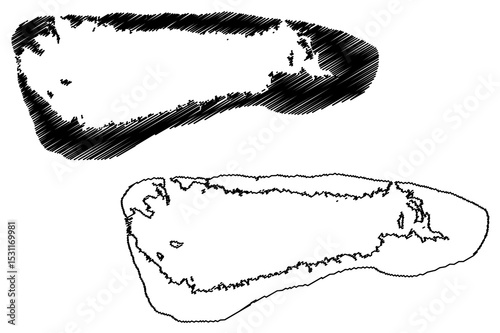 Aldabra island (Republic of Seychelles, Indian Ocean, Outer Islands, Aldabra Group) map vector illustration, scribble sketch Aldabra, Picard, Polymnie, Malabar, Grande Terre, Michael map