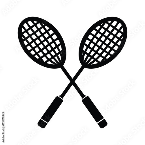 Black vector silhouette of badminton badminton racket handle close-up, black icon-style