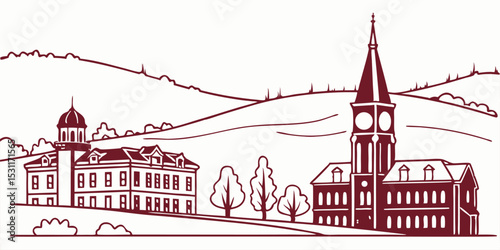 Fayetteville Cityscape Vector Art: University of Arkansas, Ozarks & Downtown District