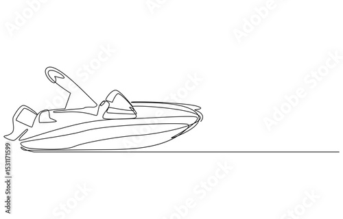 Marine Time concept continuous line drawing, Minimalist Line Art of a Motorboat
