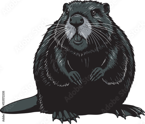 Beaver Animal black color Silhouette Vector