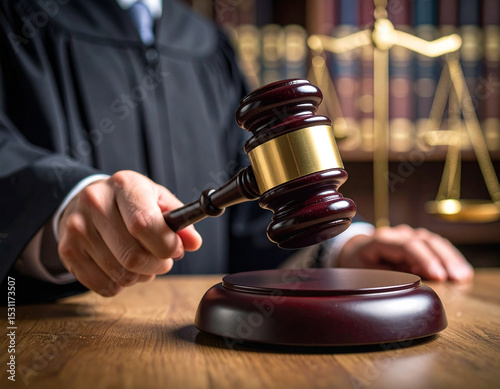 judge's hand holding a gavel to make a decision