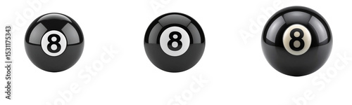 Set Black Number Eight Pool Ball with Rotating Motion Blur Effect, Isolated PNG