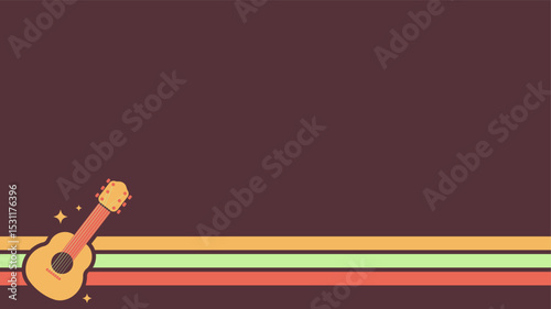 Brown copy space background with flat illustration of a guitar suitable for an event related to music and entertainment