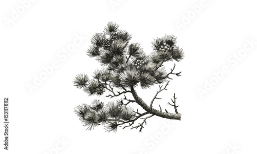 Engraving Style Pine Branch Vector Illustration, Rustic Forest Art, Pine Tree Vintage Design, Nature Scene, Woodland Artwork, Botanical Vector Illustration, Nature Lovers Decor.
